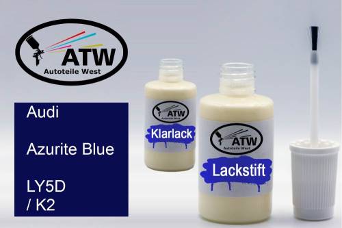 Audi, Azurite Blue, LY5D / K2: 20ml Lackstift + 20ml Klarlack - Set, von ATW Autoteile West.